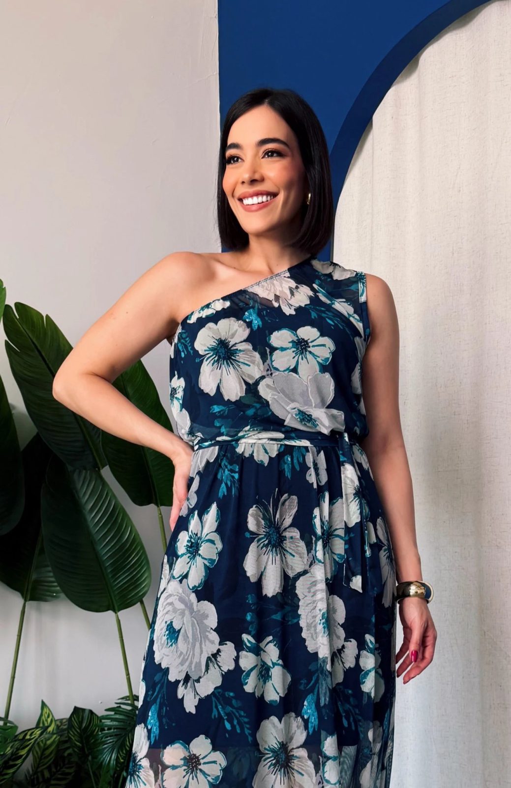 Vestido Tule Nula Manga azul