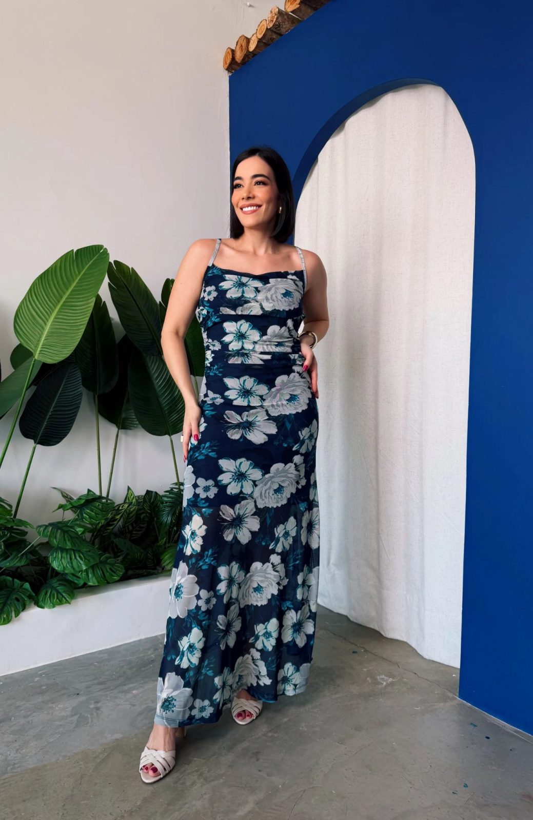 Vestido Tule Alça azul