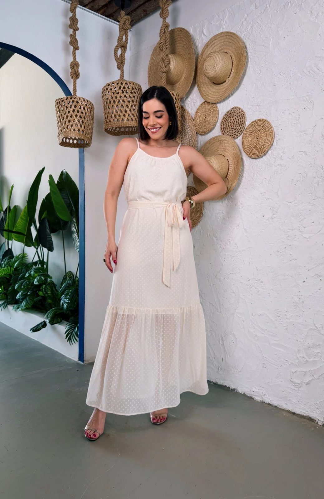 Vestido Crepe Chiffon bege
