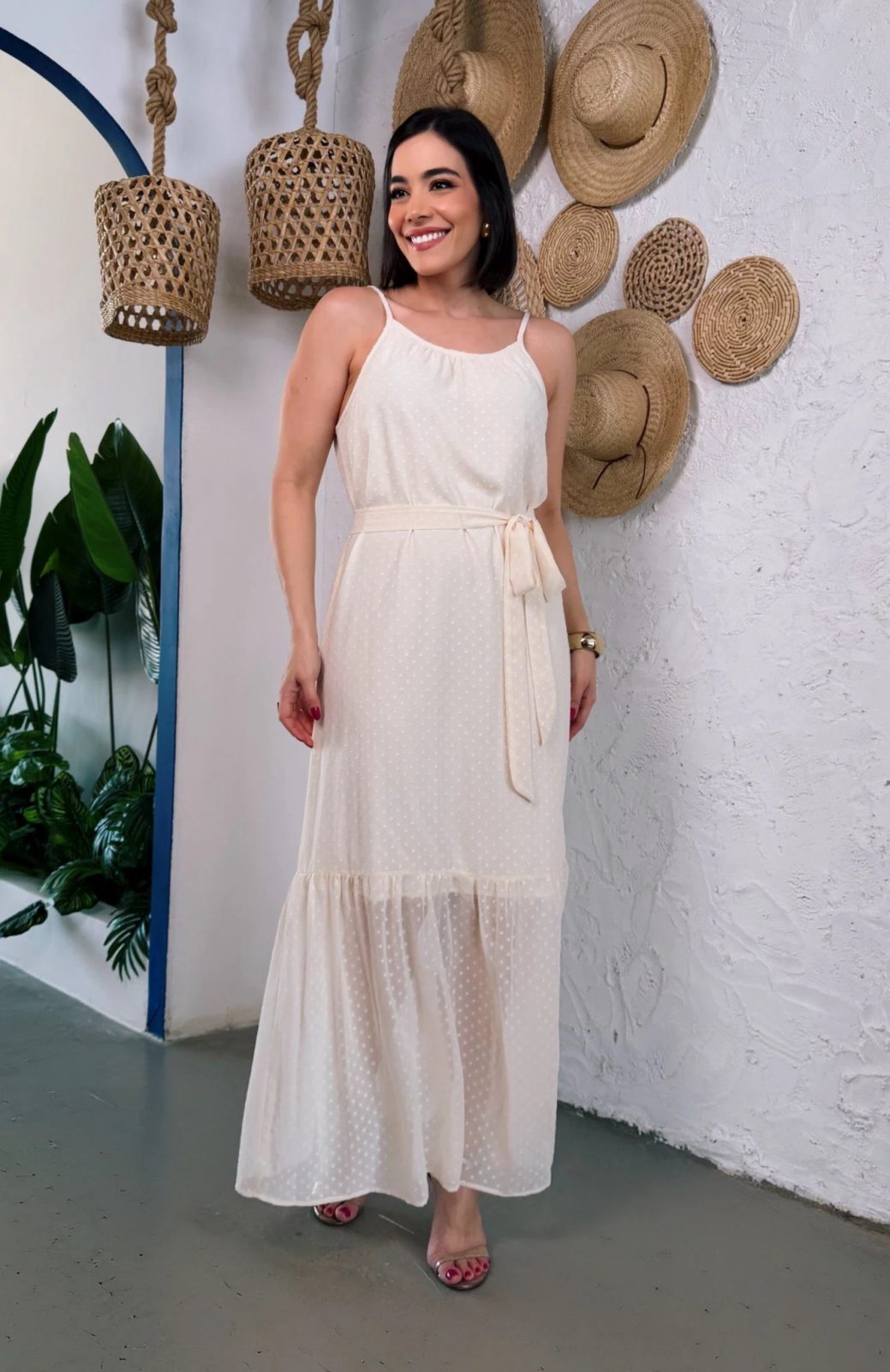 Vestido Crepe Chiffon bege