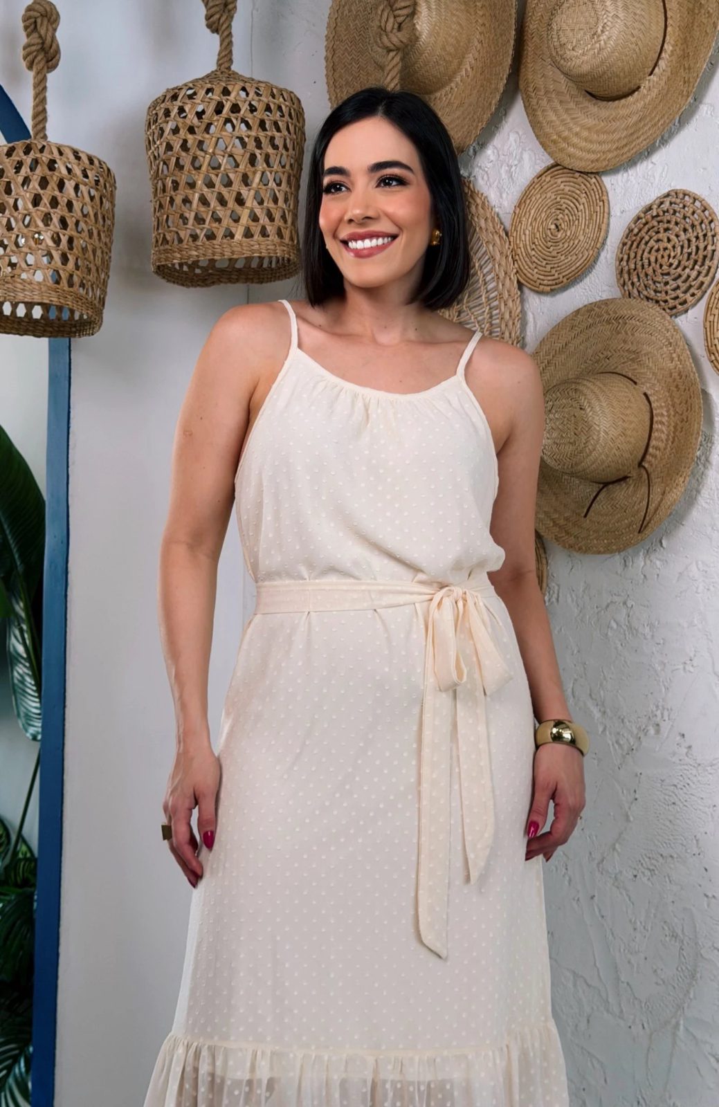 Vestido Crepe Chiffon bege