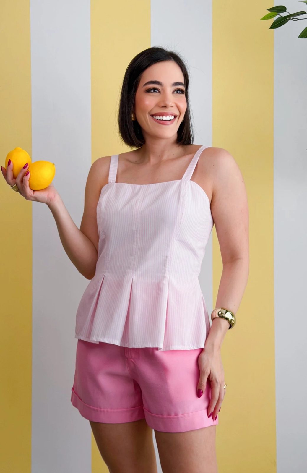 Blusa Listrada Peplum rosa